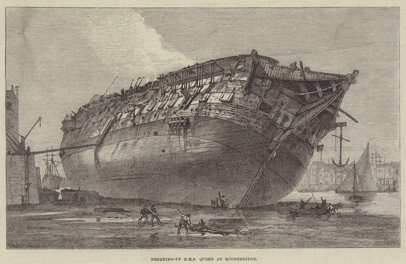 A HMS Queen szakítása Rotherhithe-ben alkotó: Frank Watkins