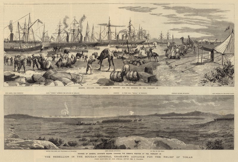 The Rebellion in the Soudan, Graham tábornok előrelépése Tokar megmentésére alkotó: Frederic Villiers