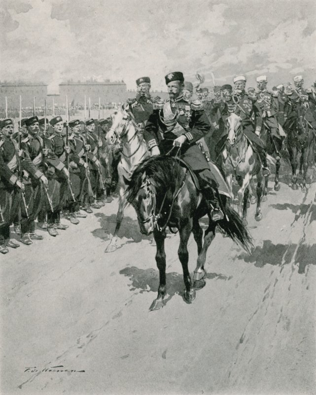 A cár a csapatait vizsgálja alkotó: Frederic de Haenen