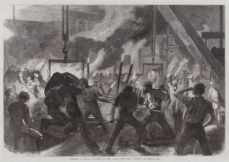 Egy nagy henger öntése a Canal Vasműben, Poplarban alkotó: Frederick John Skill