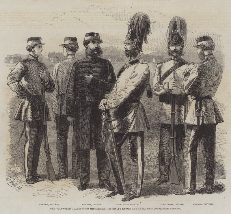 Az önkéntes gárda (32. Middlesex), általában a Hatlábú Hadtest néven ismert. alkotó: Frederick John Skill