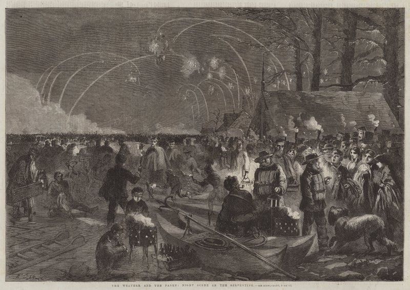 Az időjárás és a parkok, éjszakai jelenet a szerpentinen alkotó: Frederick John Skill