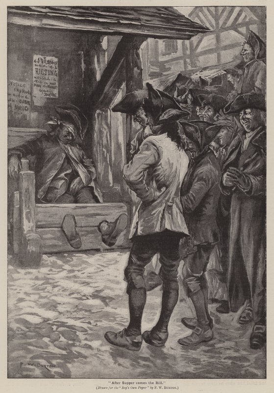 "Vacsora után jön a számla" (metszet) alkotó: Frederick William Burton