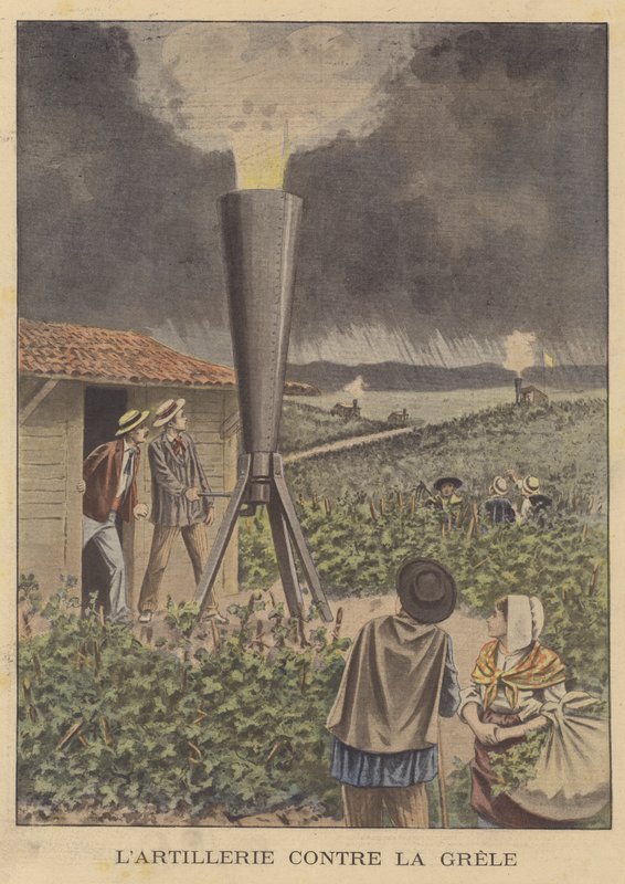 Egy ágyú, amely megvédi a termést a jégesőtől alkotó: French School