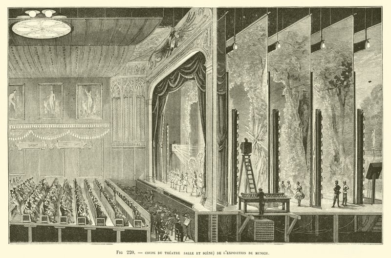 A müncheni kiállítás színházi része (terem és színpad). alkotó: French School