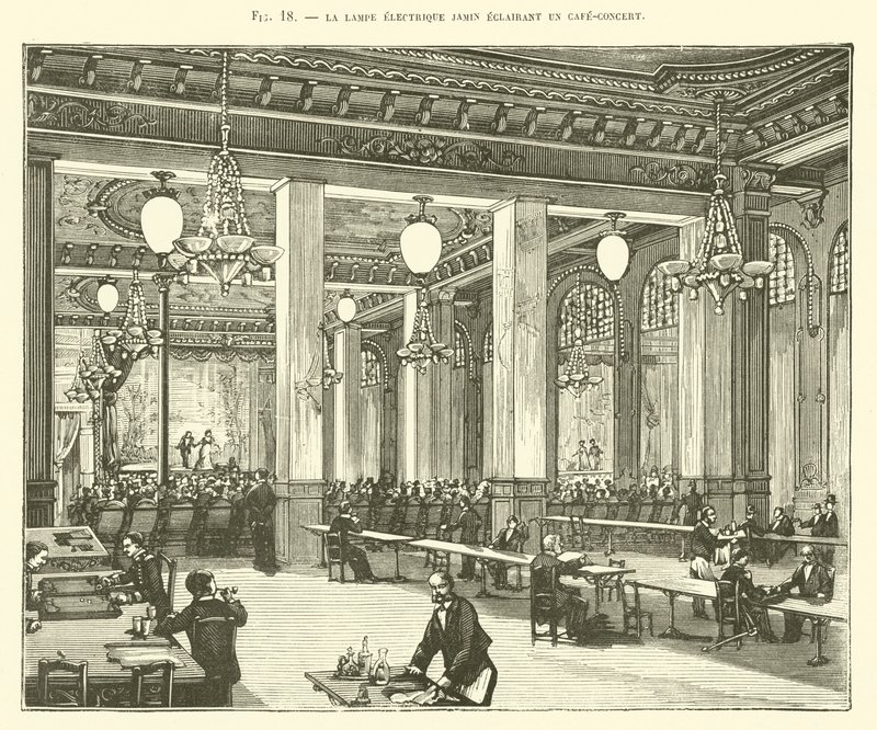 A Jamin elektromos lámpa meggyújtása Kávézó-koncert alkotó: French School
