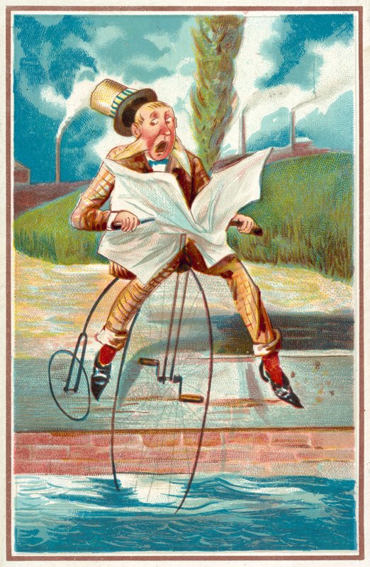 Férfi lovaglás egy penny farthing egy csatornába alkotó: French School