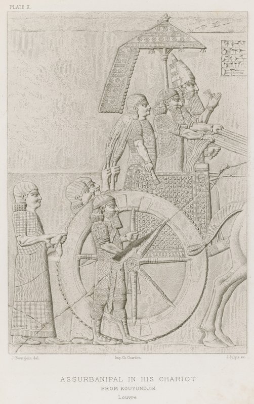 Assurbanipal a szekerén, Kouyundjikból, Louvre-ból alkotó: French School