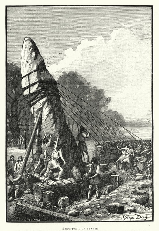 Menhir felállítása (metszet) alkotó: French School