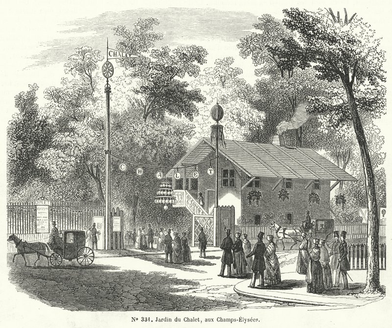 A faház kertje, Champs Elysees, Párizs (metszet) alkotó: French School