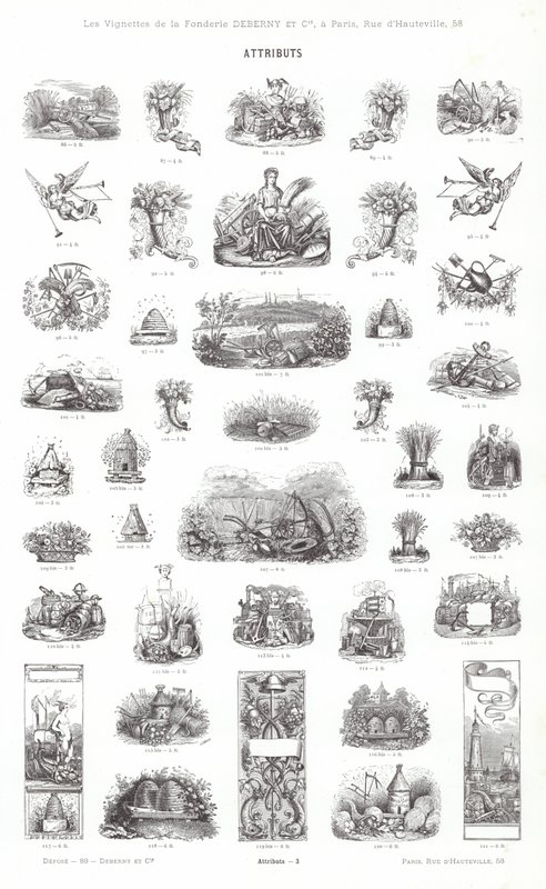 Oldal a tipográfiai matricákból (metszet) alkotó: French School