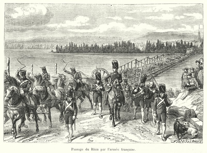 Rajna átkelés a francia hadsereg által (metszet) alkotó: French School