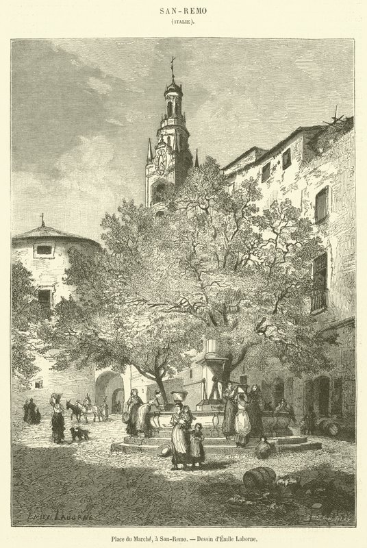 Piac tér, San-Remo (metszet) alkotó: French School