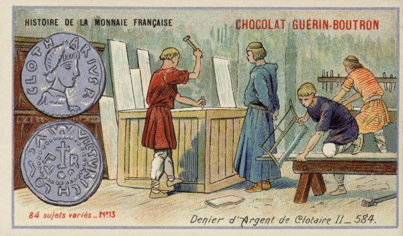 Chlothar II ezüst denier, 584 (chromolitho) alkotó: French School
