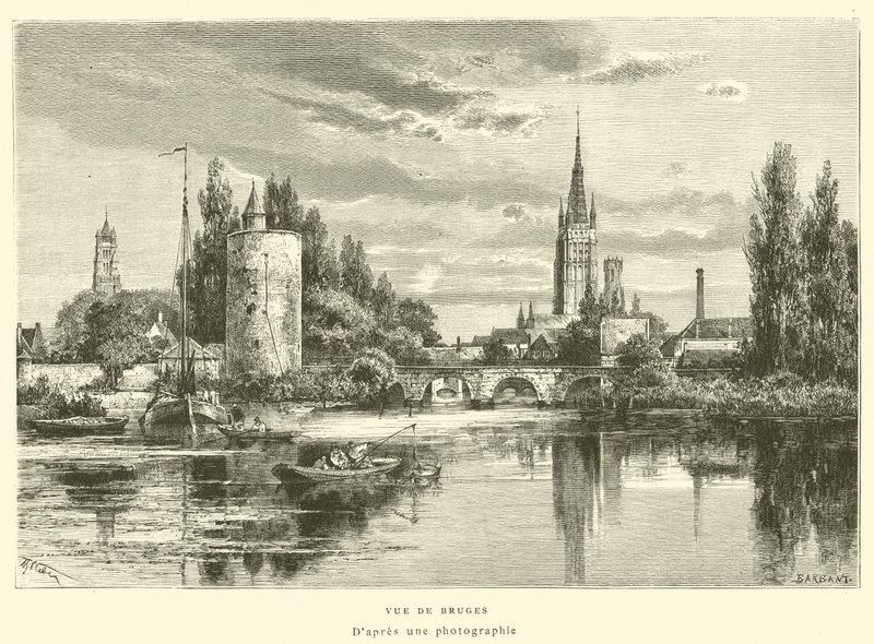 Brugge látképe (metszet) alkotó: French School