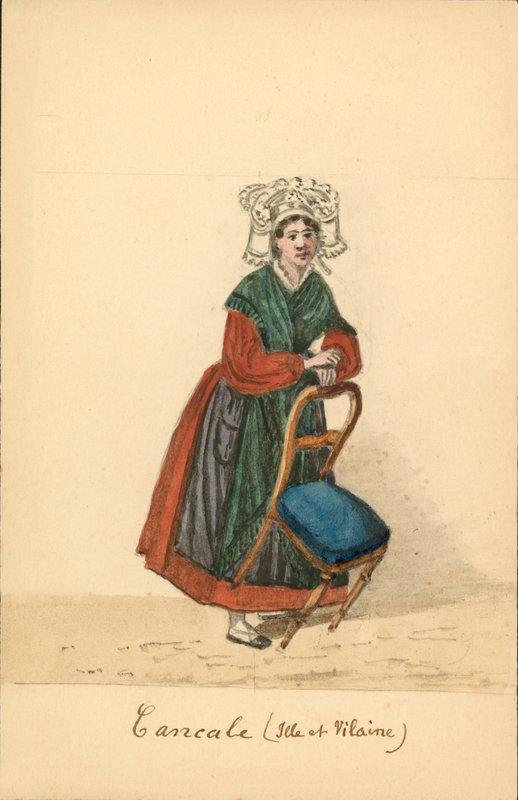 Cancale-i női viselet, Ille-et-Vilaine (színes lithó) alkotó: French School