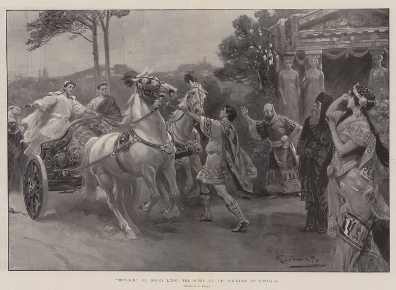Ben-Hur, a Drury Lane-nél, a jelenet Castalia szökőkútjánál alkotó: G.S. Amato