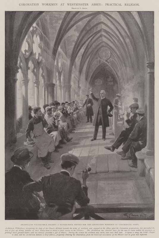 Koronázási munkások a Westminster Abbeyben, gyakorlati vallás alkotó: G.S. Amato