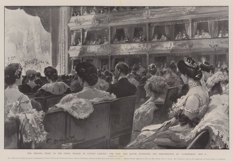 Az Operaszezon nyitóestje a Covent Gardenben, a király és a királynő a Lohengrin előadásán, május 8-án alkotó: G.S. Amato