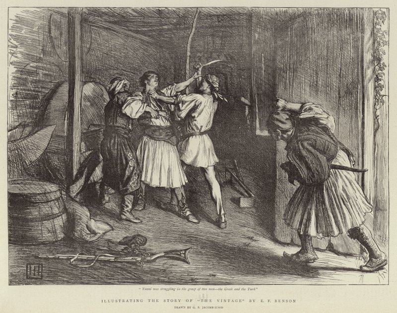 A Szüret történetének illusztrálása, E F Benson alkotó: George Percy Jacomb Hood