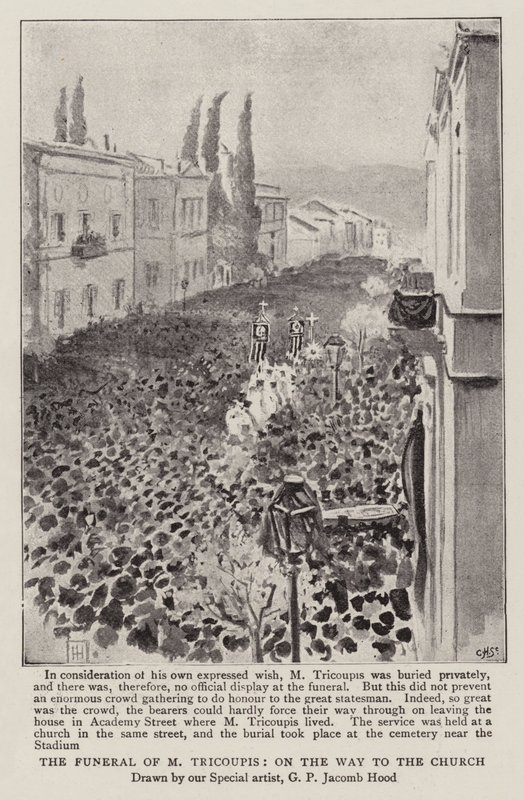 M Tricoupis temetése, Úton a templomba alkotó: George Percy Jacomb Hood
