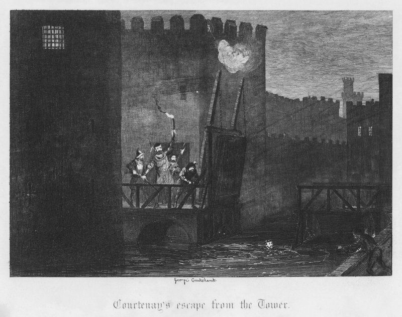 Courtenay szökése a toronyból (metszet) alkotó: George Cruikshank