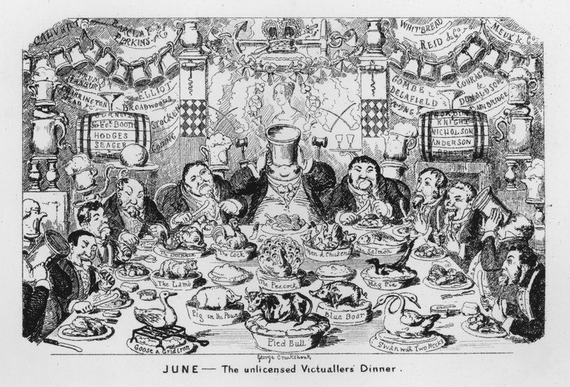 June, Az engedély nélküli Victualerek? Vacsora alkotó: George Cruikshank