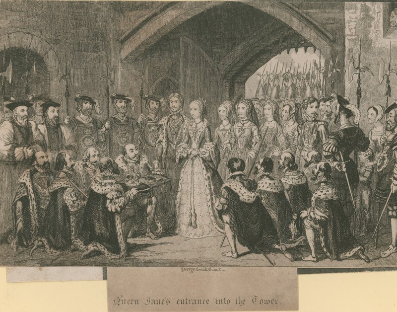 Jane királynő bejárata a toronyba alkotó: George Cruikshank