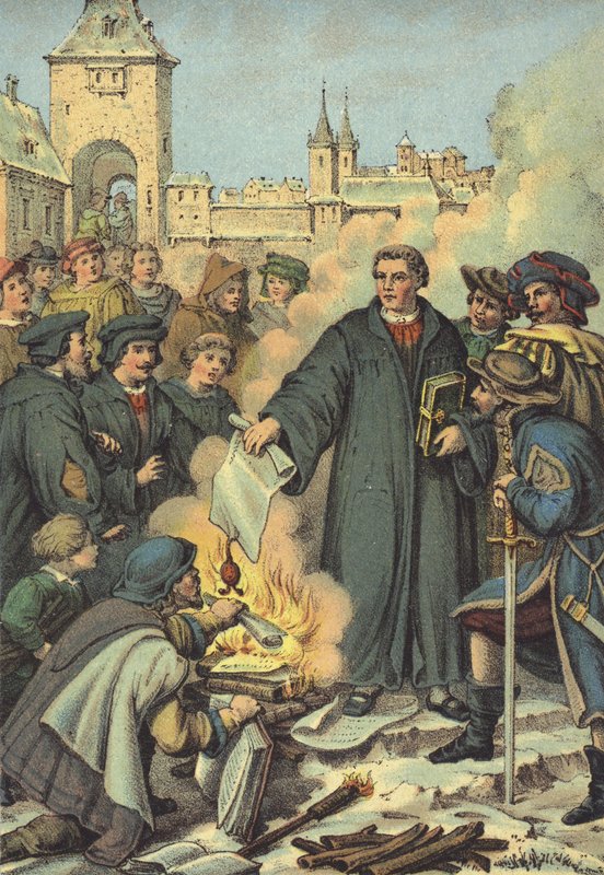 Luther felgyújtja a pápai bullákat, Wittenberg, 1520. december 10 alkotó: German School