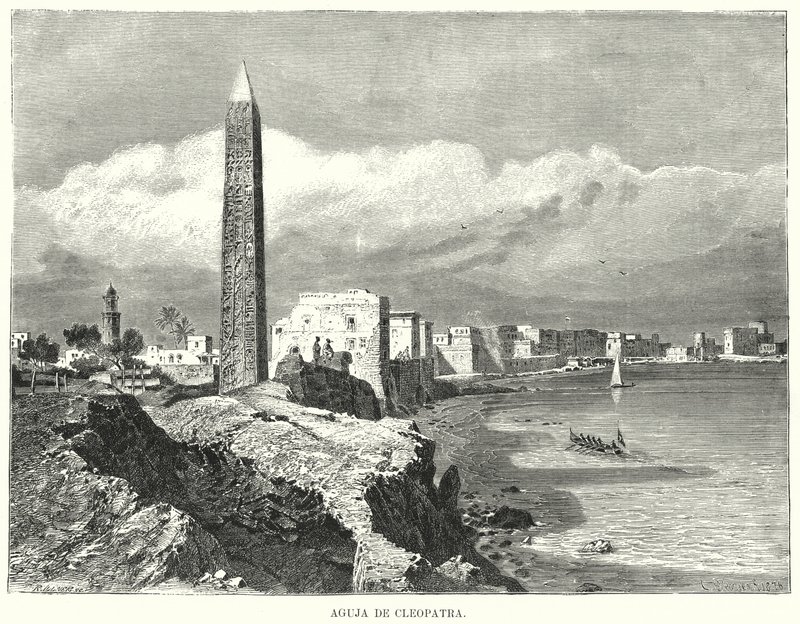 Kleopátra tűje, Alexandria, Egyiptom (litho) alkotó: German School
