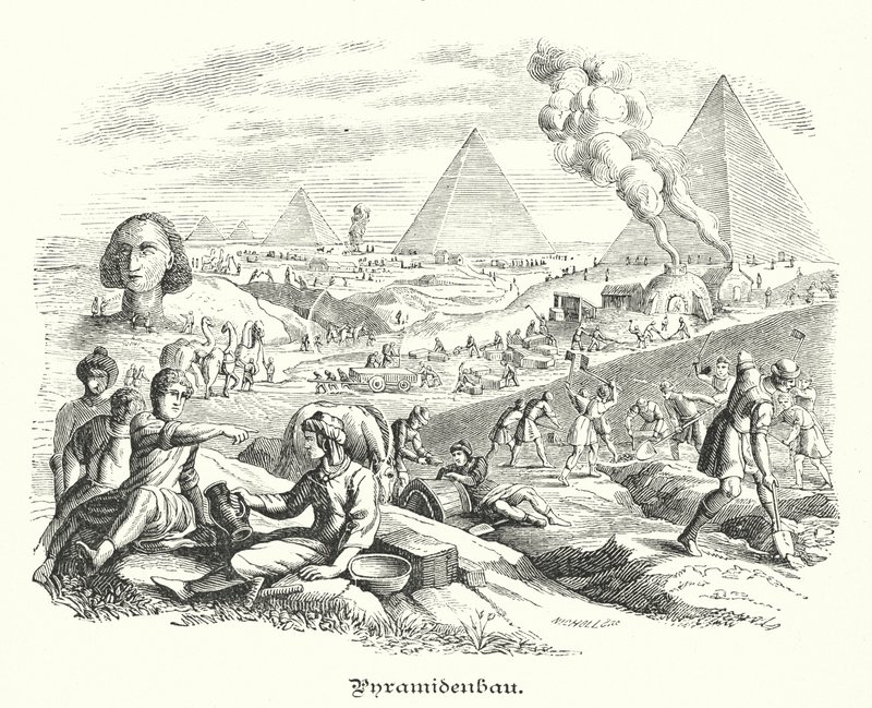 Piramisok építése, ókori Egyiptom (metszet) alkotó: German School