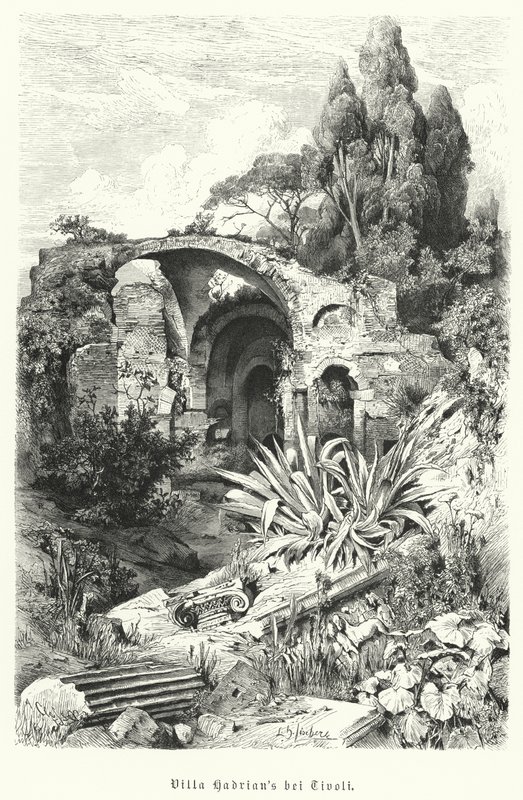 Hadrianus villája, Tivoli, Olaszország (metszet) alkotó: German School