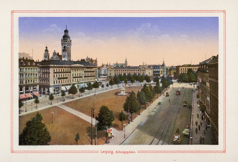 Lipcse, Königsplatz (színes litográfia) alkotó: German School