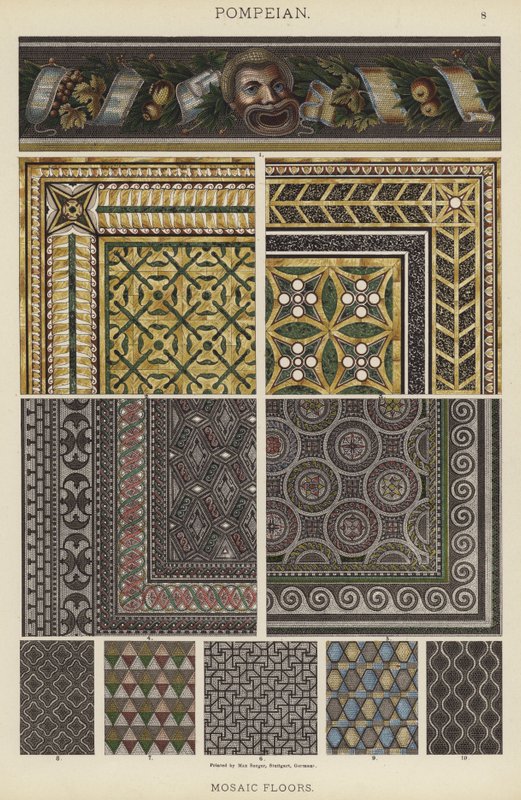 Pompei, mozaik padlók (színes litó) alkotó: German School