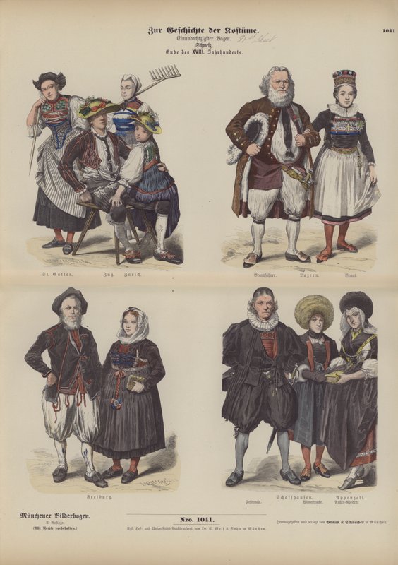 Svájci viselet, 18. század vége (színes metszet) alkotó: German School