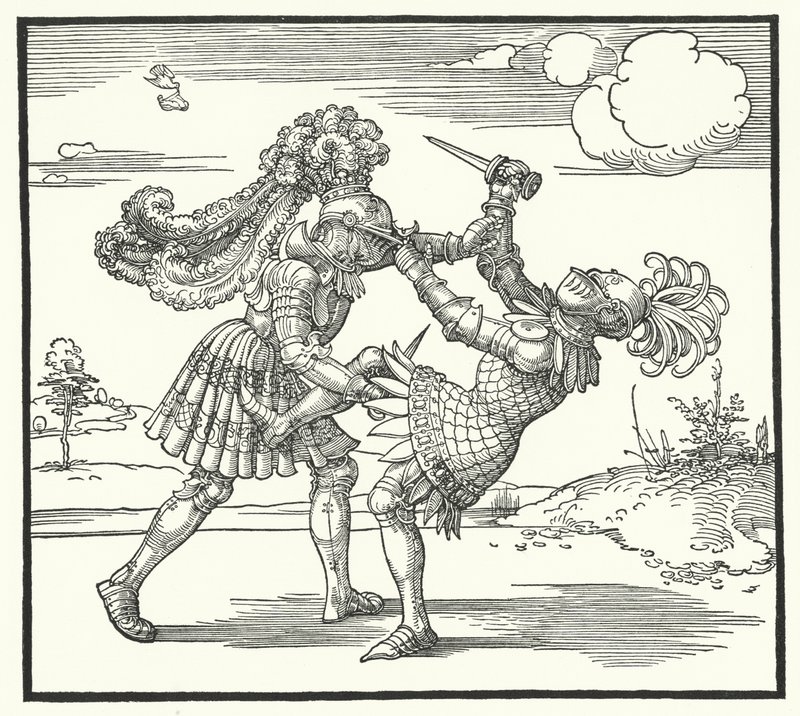 Két gyalog harcoló lovag (metszet) alkotó: German School