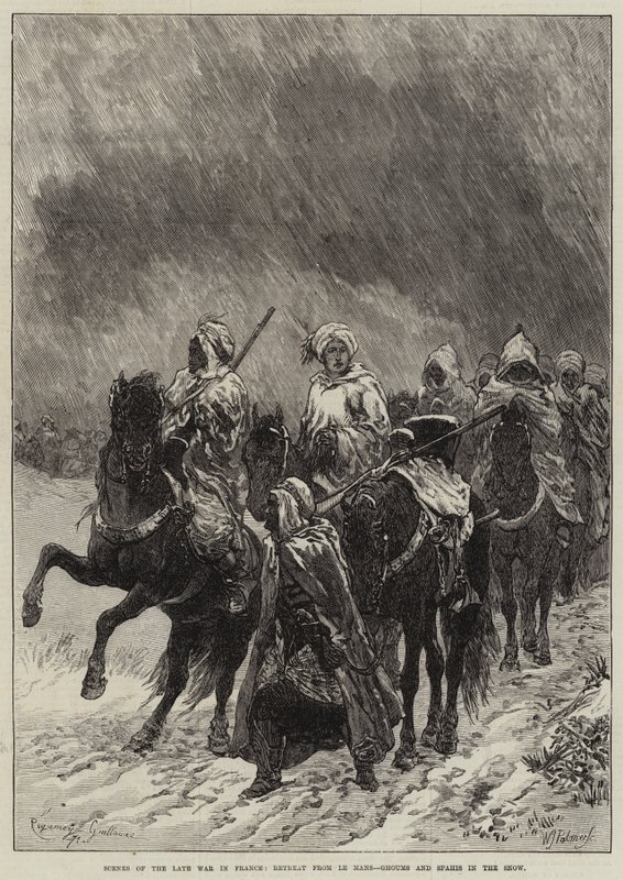 A késői háború jelenetei Franciaországban, visszavonulás Le Mansból, Ghoums és Spahis a hóban alkotó: Guillaume Regamey