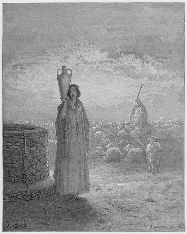 Gustave Dore Biblia: Jákób a Lábánok nyájait tartja alkotó: Gustave Dore