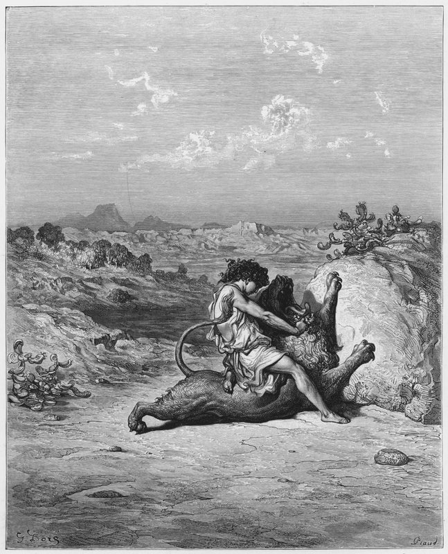 Gustave Dore Biblia: Sámson oroszlánt ölt alkotó: Gustave Dore
