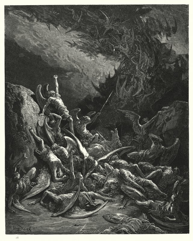 Gustave Dore illusztrációja Milton Elveszett Paradicsom című művéhez, VI. könyv, 871. sor. alkotó: Gustave Dore