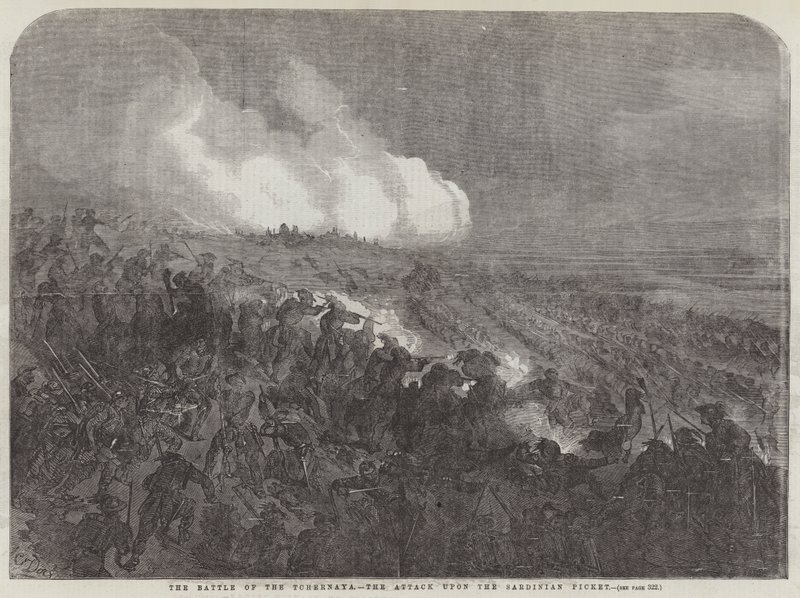 A csernajai csata, a szardíniai őrség elleni támadás alkotó: Gustave Dore