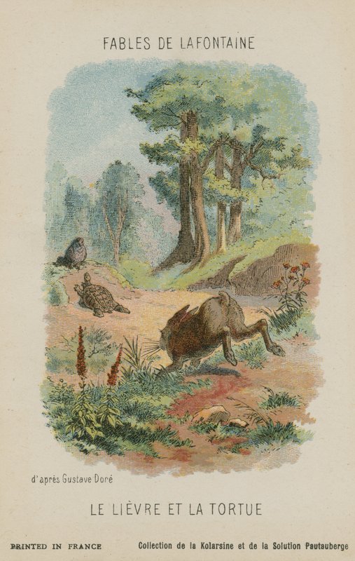 A teknősbéka és a nyúl (chromolitho) alkotó: Gustave Dore
