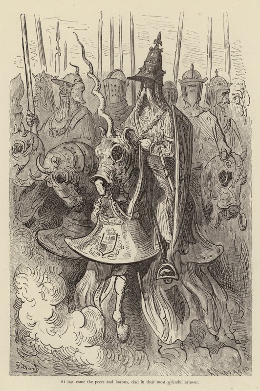 Végre megérkeztek a társak és a bárók, legcsodálatosabb páncéljukba öltözve alkotó: Gustave after Dore