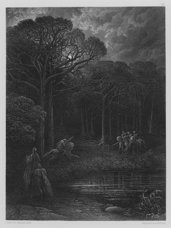 Geraint megtámadja a banditákat alkotó: Gustave after Dore