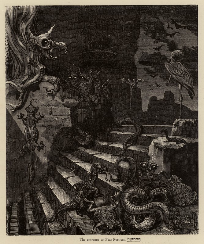 A Fear-Fortress bejárata alkotó: Gustave after Dore