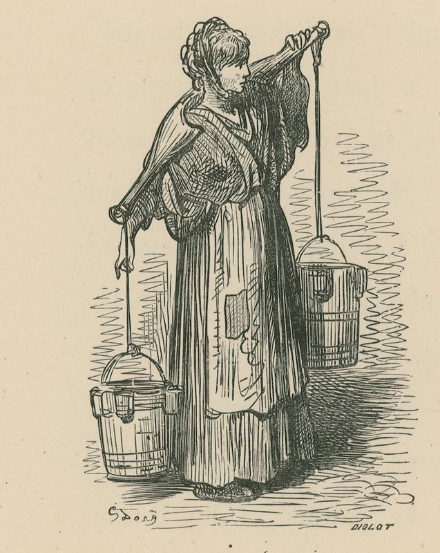 Egy nő két vödröt cipel alkotó: Gustave Dore