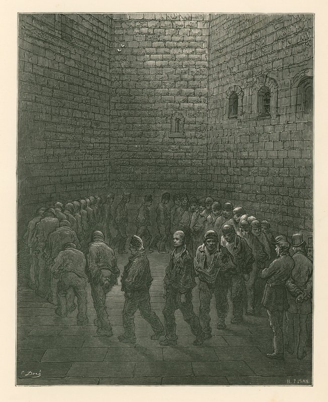Foglyok a Newgate börtön gyakorlóudvarán alkotó: Gustave Dore