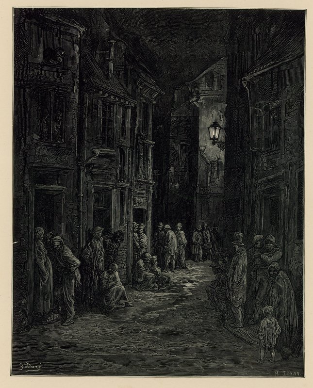 Nyomornegyedek (metszet) alkotó: Gustave Dore