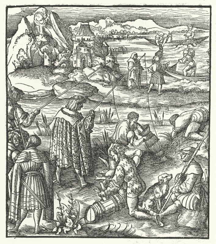 Maximilian osztrák főherceg halászat (metszet) alkotó: Hans (after) Burgkmair