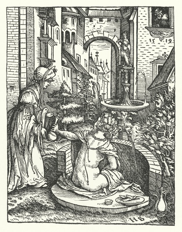 Bathsheba in Her Bath (metszet) alkotó: Hans (after) Burgkmair